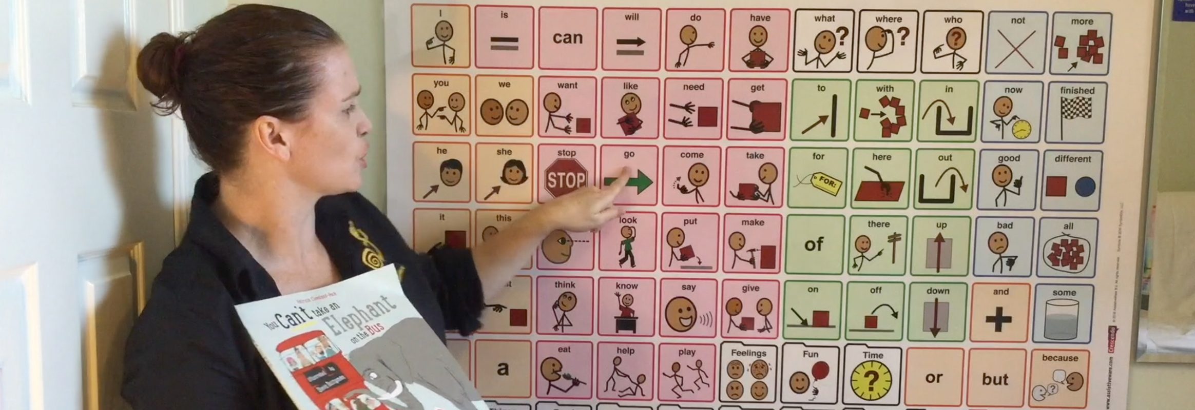 Teacher pointing to picture word chart