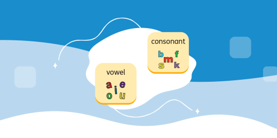 Vowel and consonant button of Proloquo with a white organic shape behind them