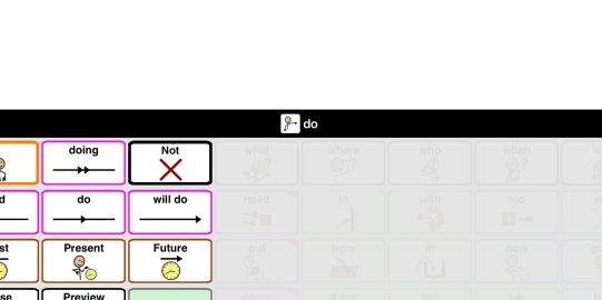 Grammar support pop-up in Proloquo2Go showing options for the verb do
