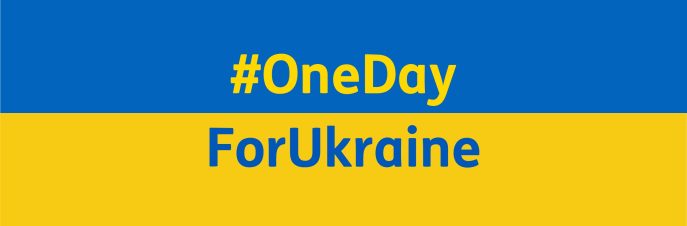 The Ukrainian flag with the words#OneDayForUkraine