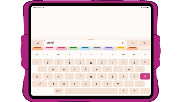 A horizontal iPad showing Writing Pad in Micalo being used in for a writing assignment