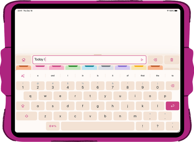 A horizontal iPad showing Writing Pad in Micalo being used in for a writing assignment