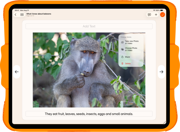 Pictello interface showing what content can be added