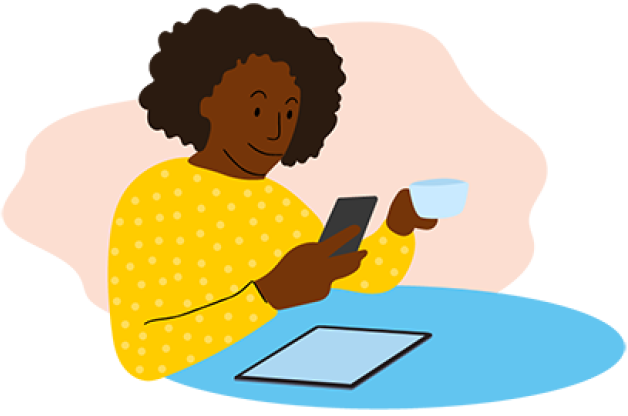 An illustration of a woman using Proloquo Coach on her phone