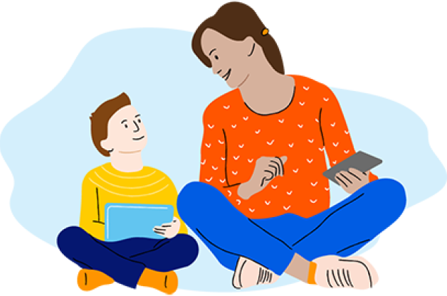 An illustration of a woman and a child using AAC