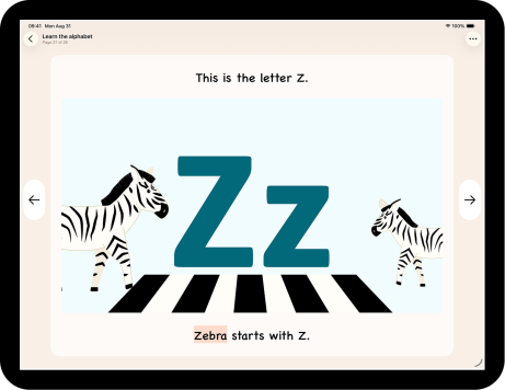 Pictello story interface with text highlighted